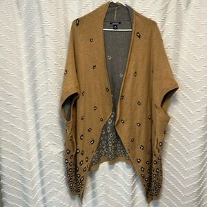 Lands’ End camel Leopard Shawl/Vest